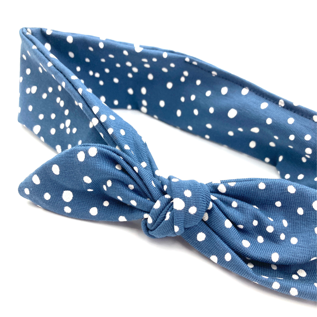 Haarband met strik blauw met stippen