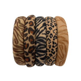 Set haarelastiekjes bruin met print