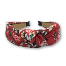 Knoophaarband roestrood met bloemen