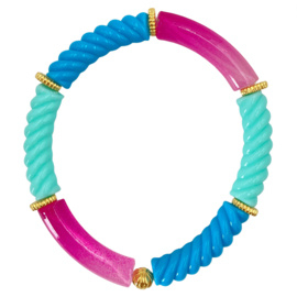 Twisted juf armband blauw roze goud