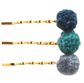 Haarschuifjes goudkleur met pompom denim bobby pin