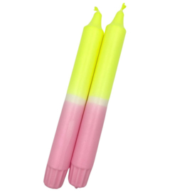 roze/neon geel dip dye kaars voor juf