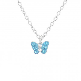 Kinderketting zilver vlindertje blauw