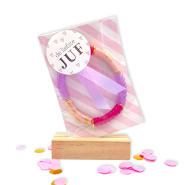 Twisted juf armband lila roze goud