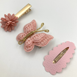 Set haarspeldjes roze bloem/vlinder