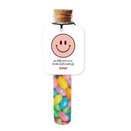 Juf / Wensbuisje met jelly beans / Zo blij met een leuke juf zoals jij / Smiley
