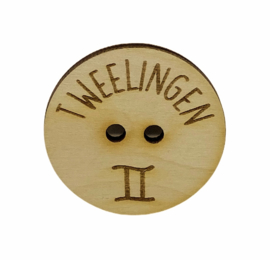 Houten Knoop 40 mm - Sterrenbeeld Tweelingen