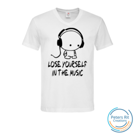 Heren T-shirt V-hals korte mouwen | LOSE YOURSELF IN THE MUSIC