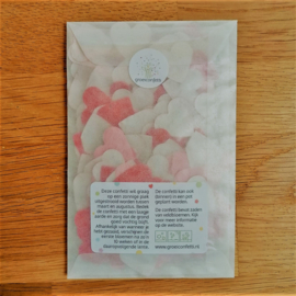 3 gram hartjesconfetti  2 cm | roze-rood | met sticker