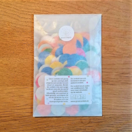 3 gram confettirondjes 2 cm | bonte mix | met sticker