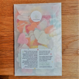 3 gram hartjesconfetti  2 cm | pastel mix | met sticker