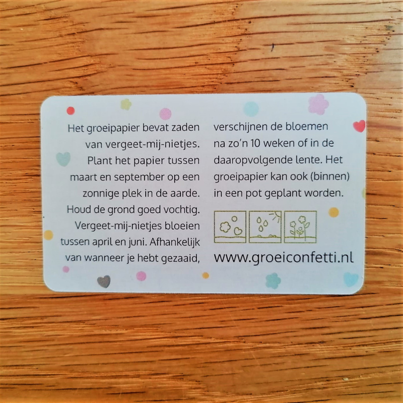 Sticker 6,5 x 4 cm | groeipapier zaden van vergeet-mij-nietjes