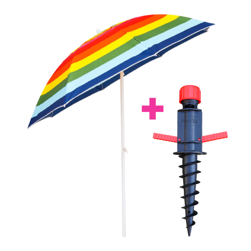 Gewoon Neuken Concreet Parasol met Knik Ø 180CM Regenboog + Grondboor (Kies hier uw gewenste  kleur:: Regenboog) | Parasols | Actievlag.nl