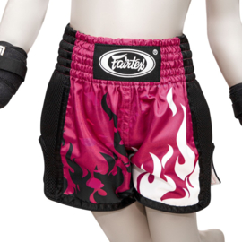 Fairtex BSK2101 Muay Thai Shorts voor Kinderen - "Eternal Flame" - Roze/Zwart/Wit