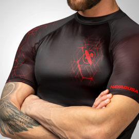 Hayabusa Geo Short Sleeve Rashguard - Zwart, Rood