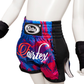 Fairtex Muay Thai Shorts voor Kinderen - "Summer" - Blauw/Zwart/Rood