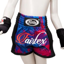 Fairtex Muay Thai Shorts voor Kinderen - "Summer" - Blauw/Zwart/Rood