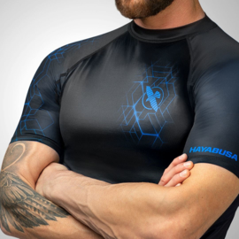 Hayabusa Geo Short Sleeve Rashguard - Zwart, Blauw