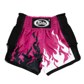 Fairtex BSK2101 Muay Thai Shorts voor Kinderen - "Eternal Flame" - Roze/Zwart/Wit