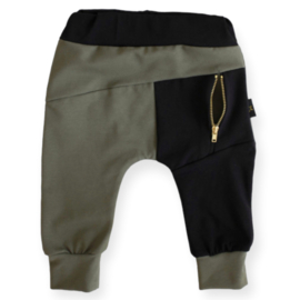 Baggy broek met rits - khaki groen-zwart