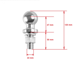 Trekhaakkogel 3500 KG Chroom M22 schroefdraad