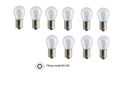 10 STUKS Lamp, 21 watt, 12 volt, wit, fitting model BA15S