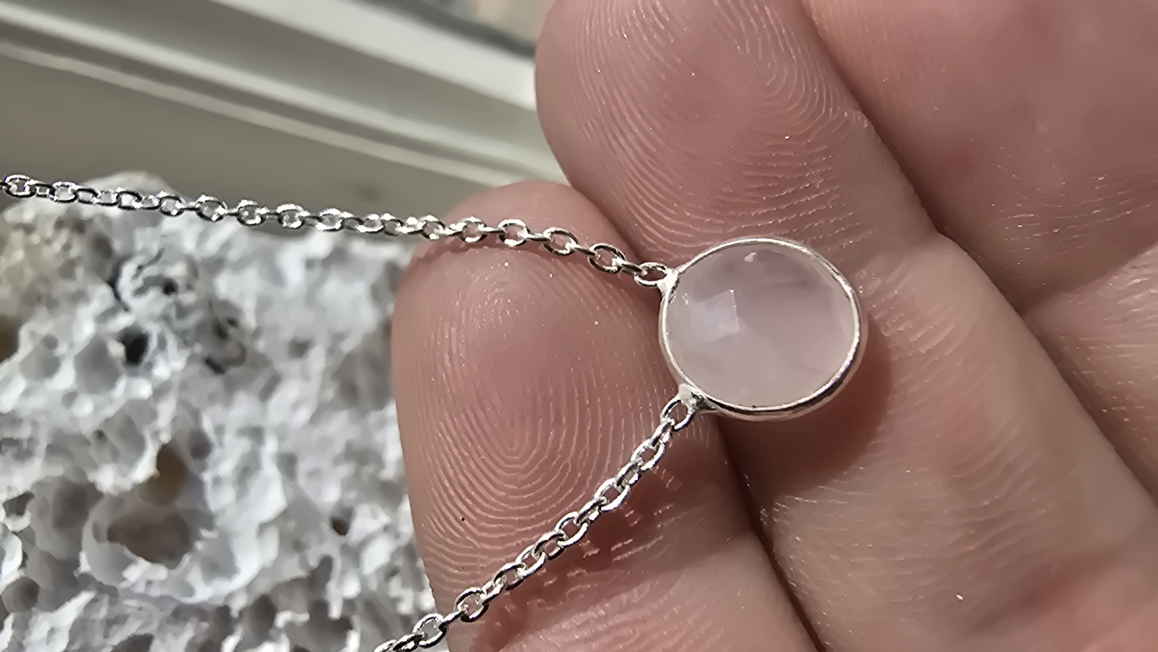 Edelsteen zilver ketting Rozenkwarts rond