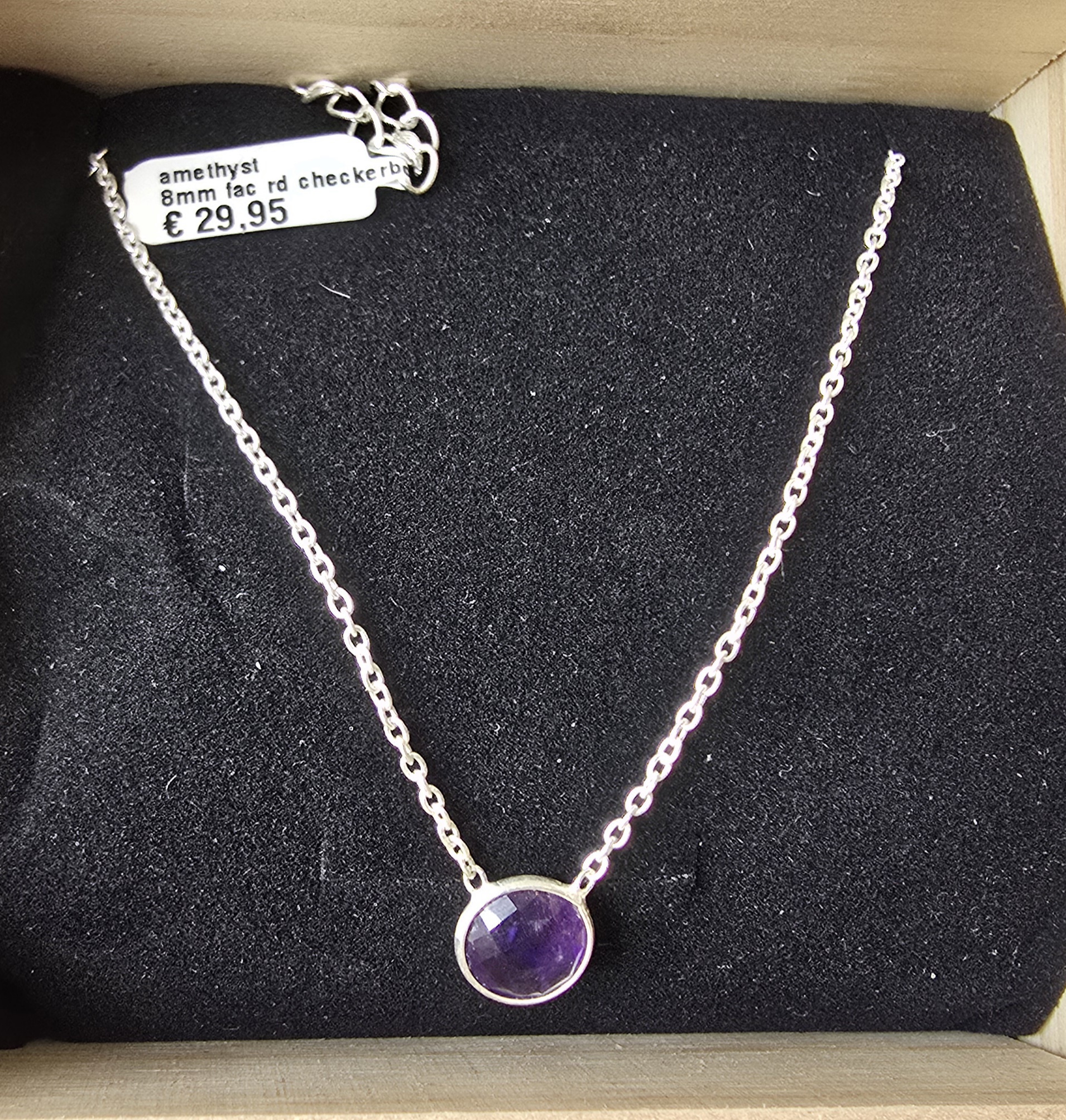 Edelsteen zilver ketting Amethist rond