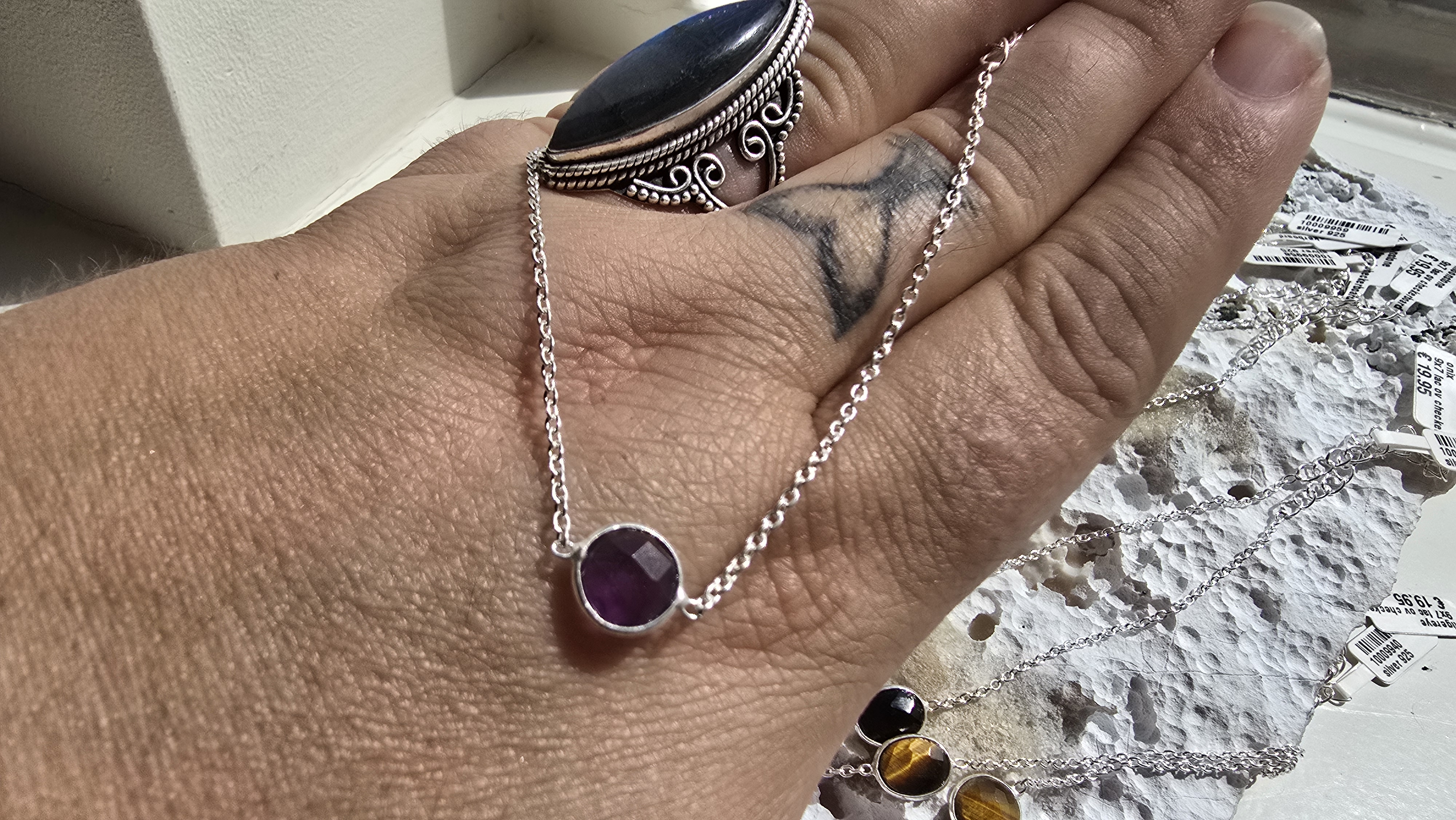 Edelsteen zilver armband Amethist Rond (enkel)