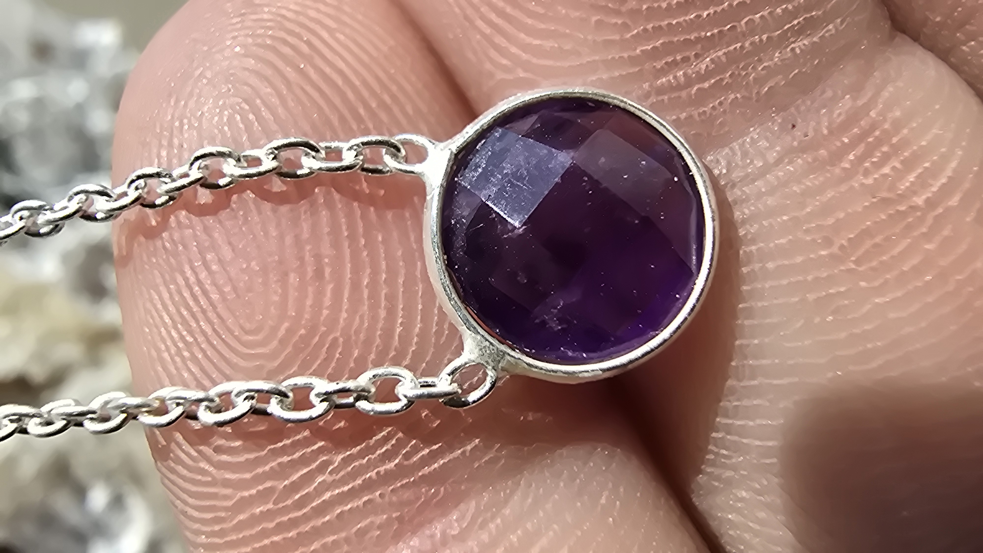 Edelsteen zilver ketting Amethist rond