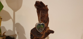 Ketting Memory Locket heart Strass Silver- Peacock feather