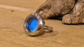 Ring Memory Locket Silver- Morpho Blue