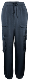 Black satin cargo pants