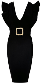 Black/gold buckle bandage dress