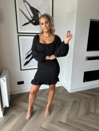 Black draped long sleeve dress