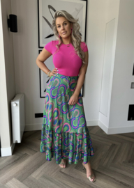 Green/pink dazzle me maxi skirt