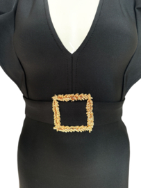 Black/gold buckle bandage dress