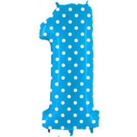 Cijfer 1 blauw dots