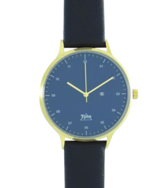 Tyno horloge Goud blauw 201-009 zwart