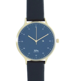 Tyno horloge Rosé goud blauw 201-006 zwart