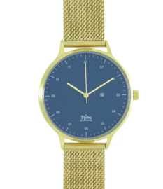 Tyno horloge Goud blauw 201-009 mesh