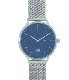 Tyno horloge zilver blauw 201-003 mesh