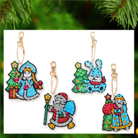 4 Shiny Kerstfiguren met blauwe accenten