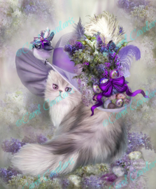 Cat In Easter Lilac Hat - Artwork by Carol Cavalaris