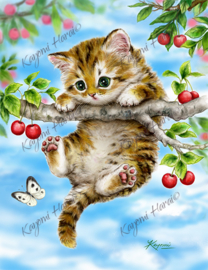 Cherry Kitten - Artwork by Kayomi Harai - 30 x 40 cm