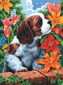 Artist Canvas - Puppy & Flowers