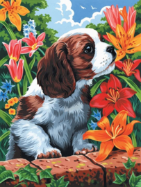 Artist Canvas - Puppy & Flowers