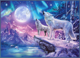 Wolves and Northern Lights - Artwork by Jan Patrik Krasny - 40 x 50 cm