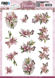 3D Push Out - Amy Design - Pink Florals - Lillies