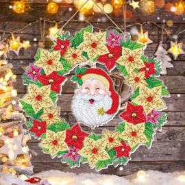 Wreath met lichtjes - lachende Kerstman